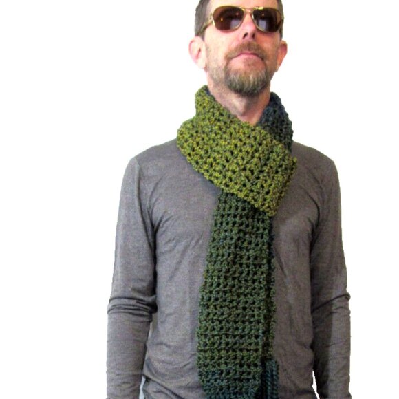 Chunky Irish Greens Scarf 94x5 Long Handmade Crochet Hand Knit Birthday Gift NW - Picture 2 of 7